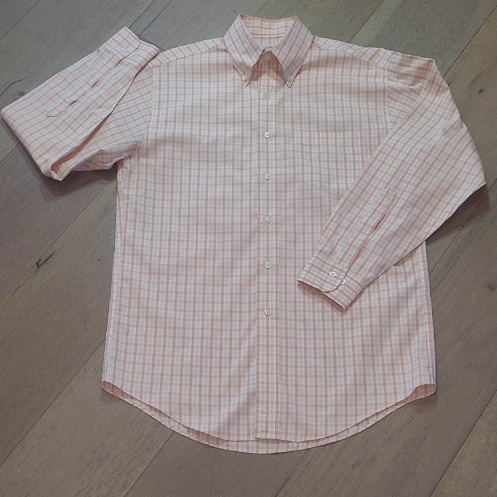 Brooks Brothers Original Polo Shirt Men's sz S Orange/White Plaid Long Sleeve